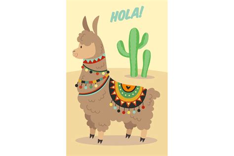 Llama Saying Hola Greeting Card With Cu Graphic By Yummybuum