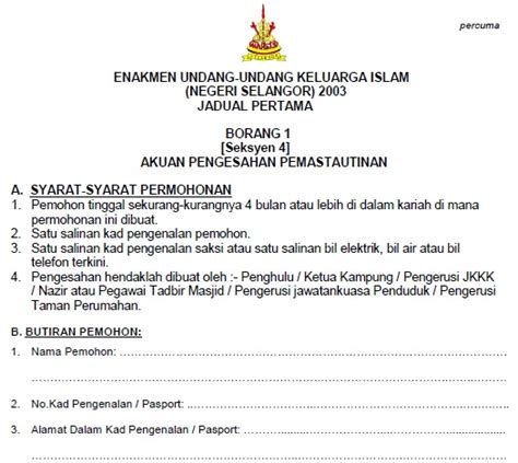 Borang Mastautin Nikah Selangor