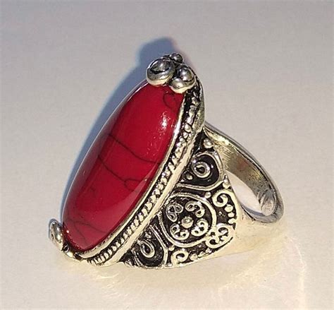 Anel Tibetano Pedra Howlita Red J Ia Feminina Made In Tibet Usado
