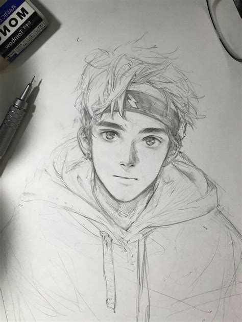 Boy Black And White Pencil Sketch Anime Drawing Ideas Rubber In 2020