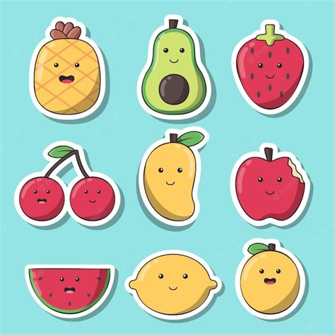 Free Vector Set Of Various Fresh Fruit Drawing Cartoon Style Vector