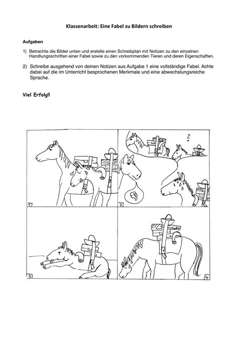 klassenarbeit eine fabel zu bildern schreiben esel und pferd unterrichtsmaterial im fach