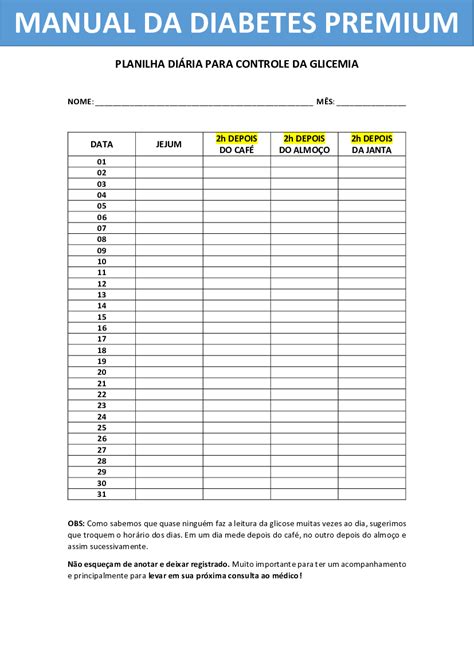 Recomeçar Transfira Agora O Diário Da Diabetes Tabela E Carteira