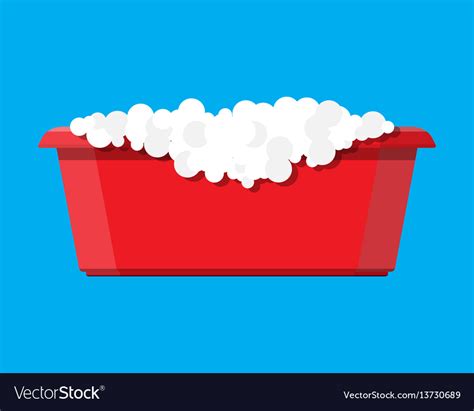 Red Plastic Basin With Soap Suds Bowl With Water Vector Image