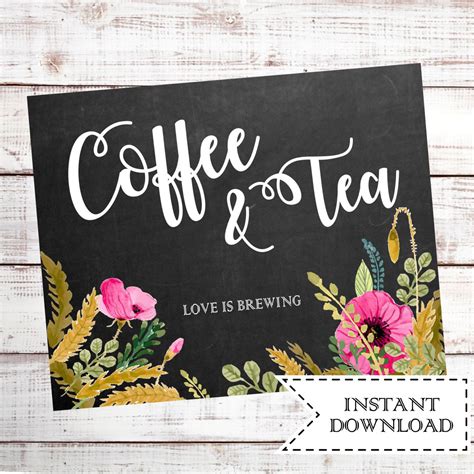 Coffee And Tea Sign Printable Chalkboard Wedding Sign Wedding Coffee
