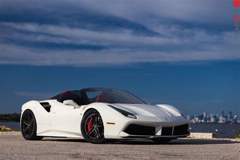 White Convertible Ferrari 488 On Classis 5 Spoke Anrky Rims —