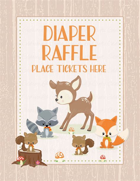 Diaper Raffle Tickets For Baby Shower Forest Animals Woodland Baby