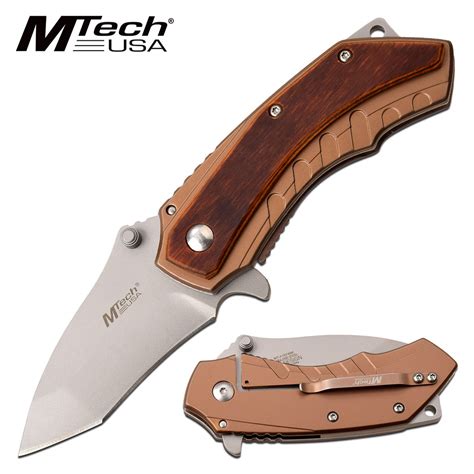Edc Mtech Knife Spring Assisted Pocket Knife Brown Pakkawood