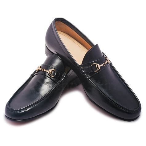 Mens Black Bit Loafers Shoes With Gold Metal Decoration Leather Skin Shop