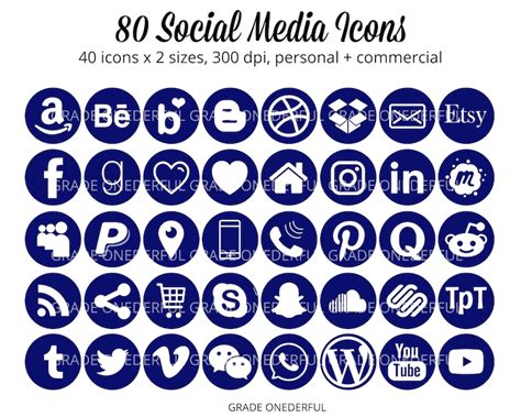 Social Media Icons Navy Blue Social Media Graphics Business Card