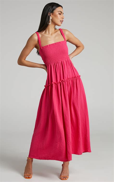 Khayeen Shirred Bodice Maxi Dress In Pink Showpo Usa