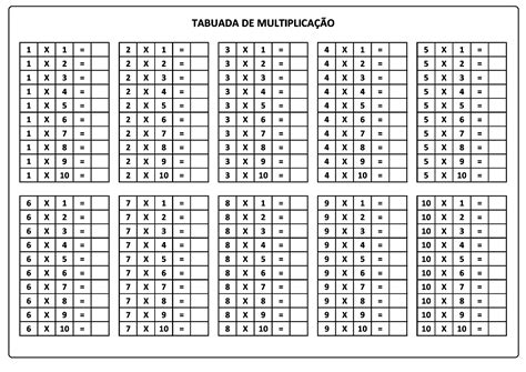 Exercicios De Tabuada De Multiplicação