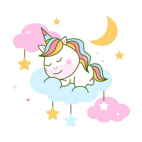 Lindo Unicornio Durmiendo En La Nube Vector Premium