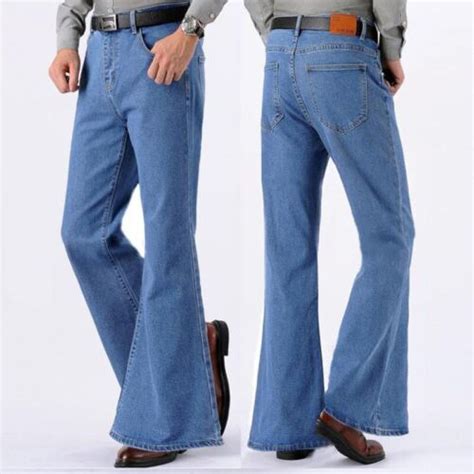 Men Bell Bottom Jeans Flared Denim Pants Retro 60s 70s Trousers Slim