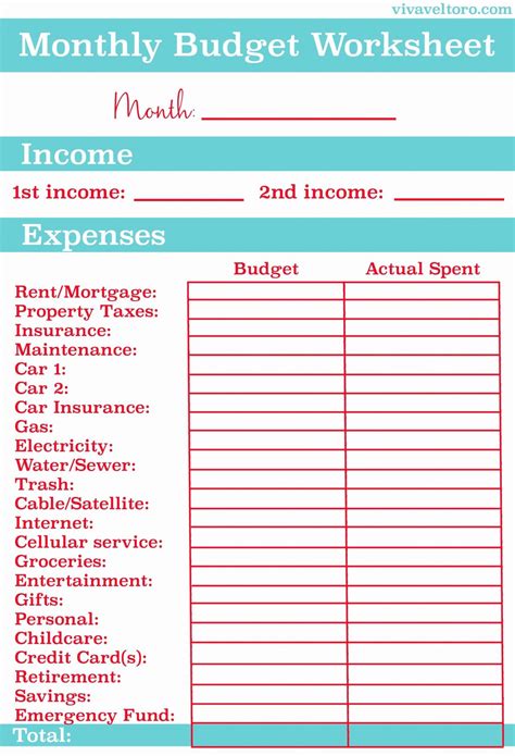 Personal Household Budget Template