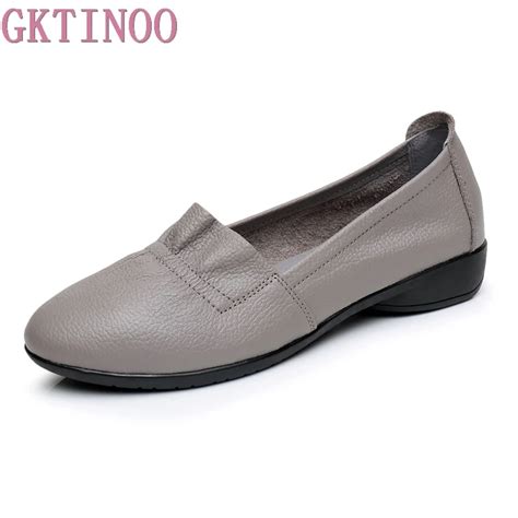 Gktinoo 2019 Genuine Leather Flat Shoes Woman Loafers Cowhide Flexible