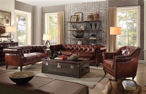Meridian furniture chesterfield living room chair, navy. Vintage Chesterfield Sofa & Loveseat | Dark Brown Leather ...