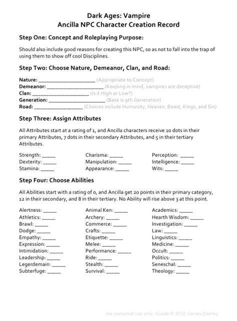 Vampire The Dark Ages Npc Character Sheet Download Fillable Pdf