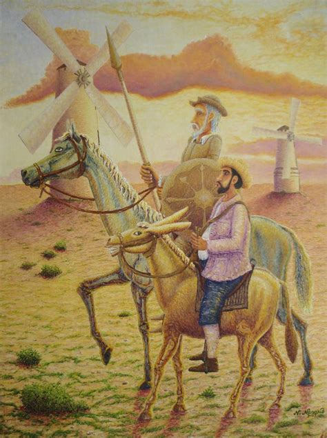 Don Quixote Sancho Panza And The Giant Defeated Painting By N Nazario