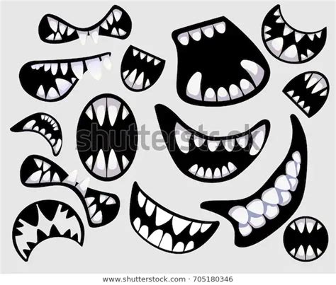 Set Different Monsters Devils Mouth Scary Stock Vector Royalty Free