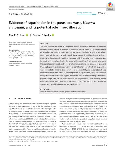 Pdf Evidence Of Capacitation In The Parasitoid Wasp Nasonia Vitripennis And Its Potential