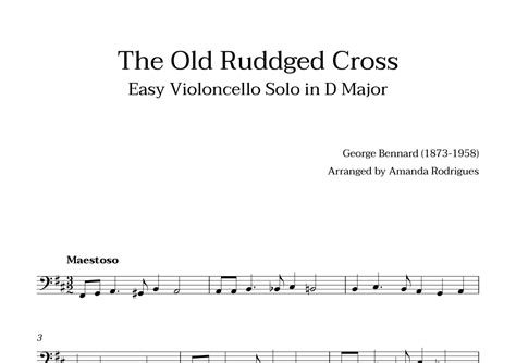The Old Rugged Croos In D Major Easy Violoncello Solo Arr Amanda Cerqueira Rodrigues Sheet