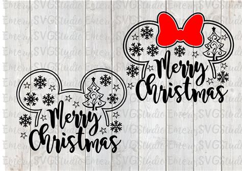 Svg Dxf File For Merry Christmas Mickey And Minnie Etsy