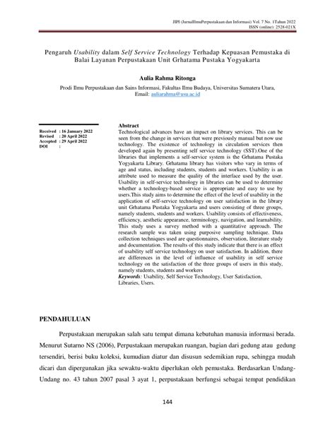 Pdf Pengaruh Usability Dalam Self Service Technology Terhadap