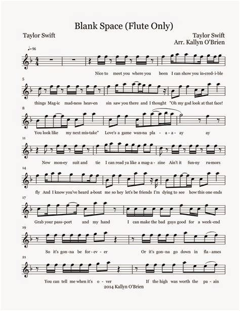 sheet music with the words blank space flute only