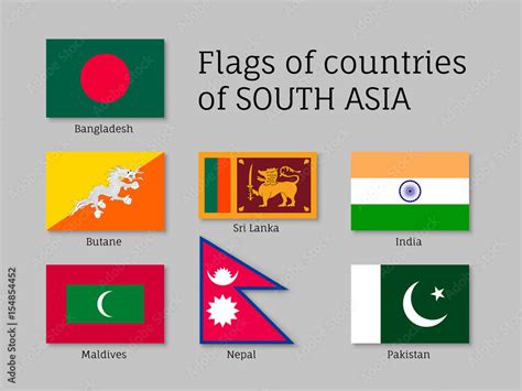 Set Of Flags Of South Asia Bangladesh Butane Sri Lanka India