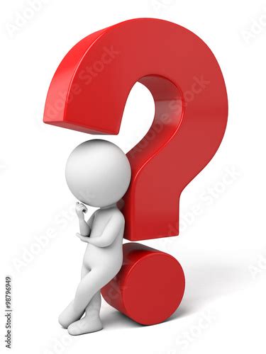 3d small person thinking with a large question mark 3d image isolated white background stock