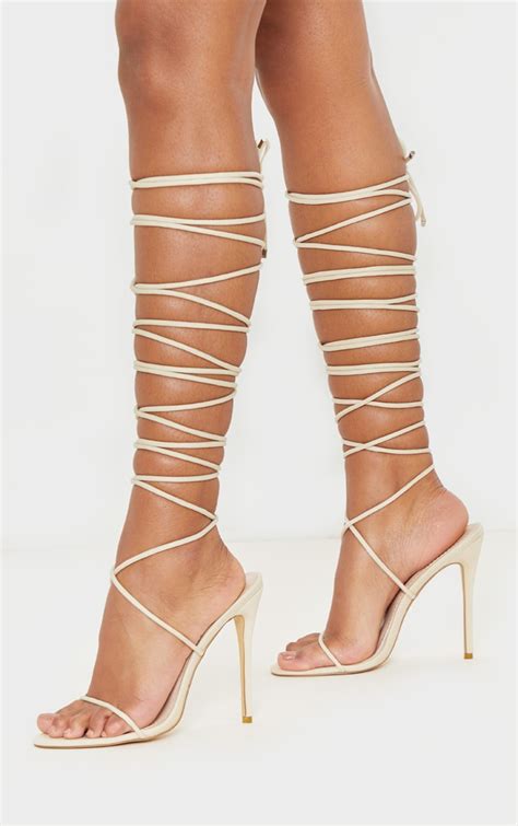 Nude Thigh High Lace Up Strappy Sandal Prettylittlething
