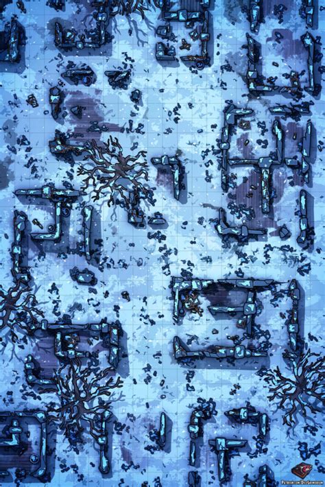 Snowy Village Ruins Dandd Map For Roll20 And Tabletop Dice Grimorium