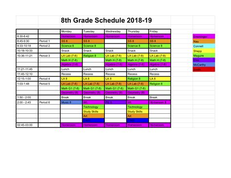 8th Grade Weekly Schedule 8 E Hr