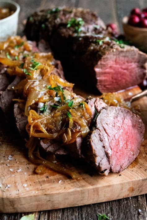 Roast until cooked to your liking, about 20 minutes for rare. Roasted Beef Tenderloin with French Onions & Horseradish Sauce - The Original Dish