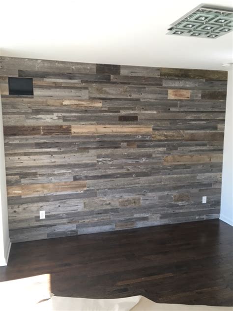 Diy Reclaimed Wood Accent Wall Grey Shades Mixed Widths