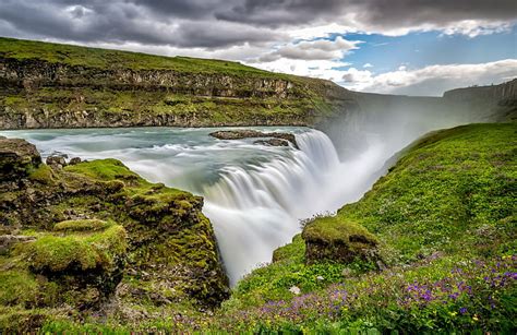 Waterfalls Gullfoss Iceland Nature Waterfall Hd Wallpaper