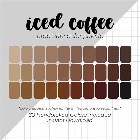 Iced Coffee Procreate Color Palette 30 Colors Swatches IPad Lettering