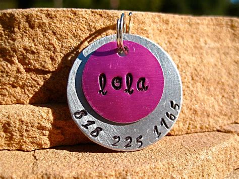 The Lola 011 Unique Handstamped Pet Id Tag Layered 2 Disc Etsy