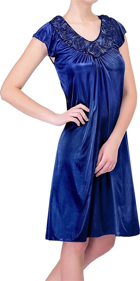 Ezi Womens Satin Silk Roses Nightgown Xxl Royal Blue