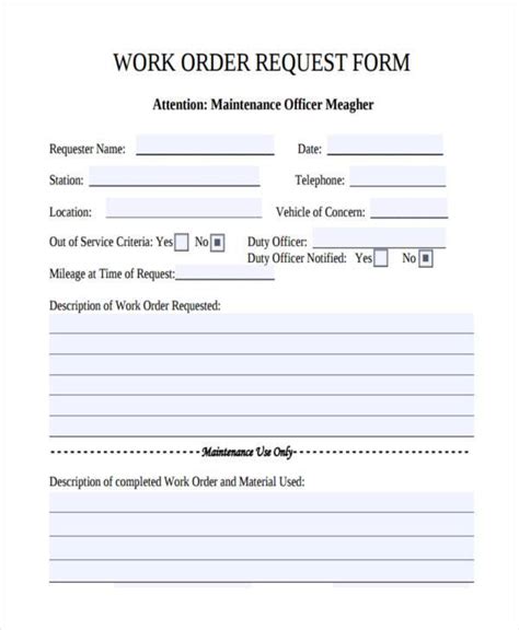 Printable Work Order Request Form Templates Fillable Samples In
