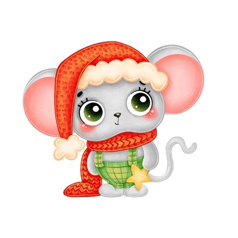 Premium Vector Illustration Of Cute Cartoon Christmas Mouse In Red