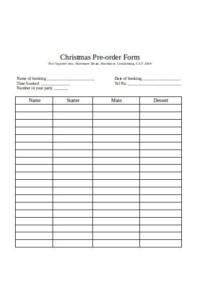 Free 51 Pre Order Forms In Pdf Ms Word Excel