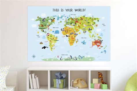 Childrens World Map Printable Wall Art Instant Download Kids