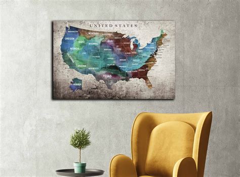United States Map Art Canvas Print Ready To Hang Usa Map Canvas Us