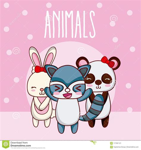 Cute Animals Friends Cartoon Stock Vector Illustration Of Happy