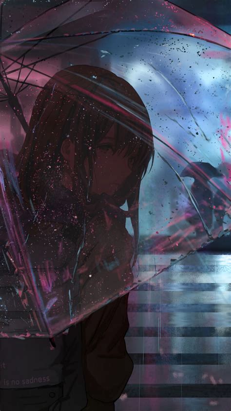 Download Wallpaper 1350x2400 Girl Umbrella Anime Rain Street Night