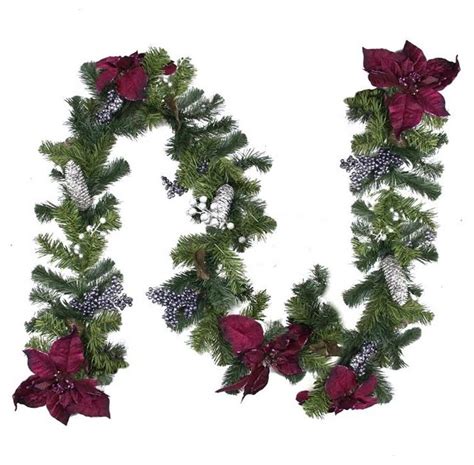6 X 10 Two Tone Pine With Purple Poinsettias Berries And Pine Cones