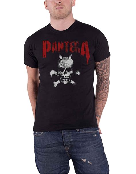Pantera T Shirt Horned Skull Stencil Unscarred Band Logo Nouveau Noir