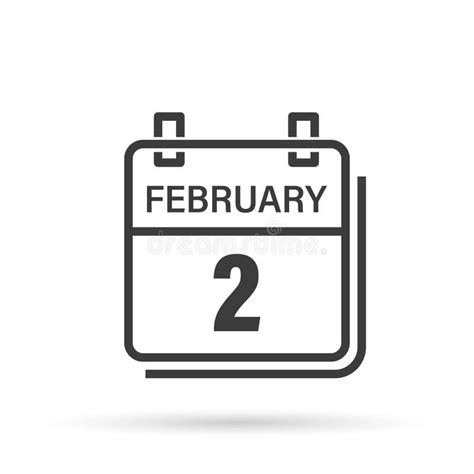 February 2 Calendar Icon With Shadow Day Month Flat Vector